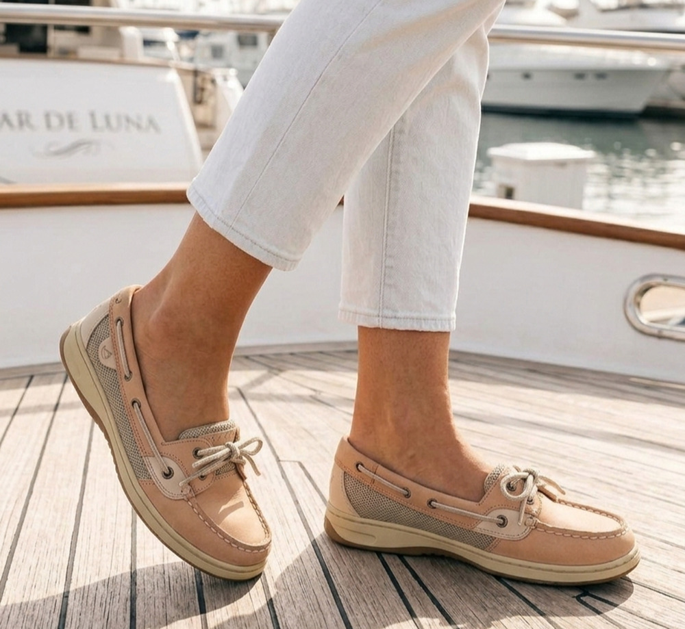 Sperry Angelfish Women's Boat Shoes Size 8 Tan Leather Mesh Loafers 9102047 Used - Picture 1 of 9